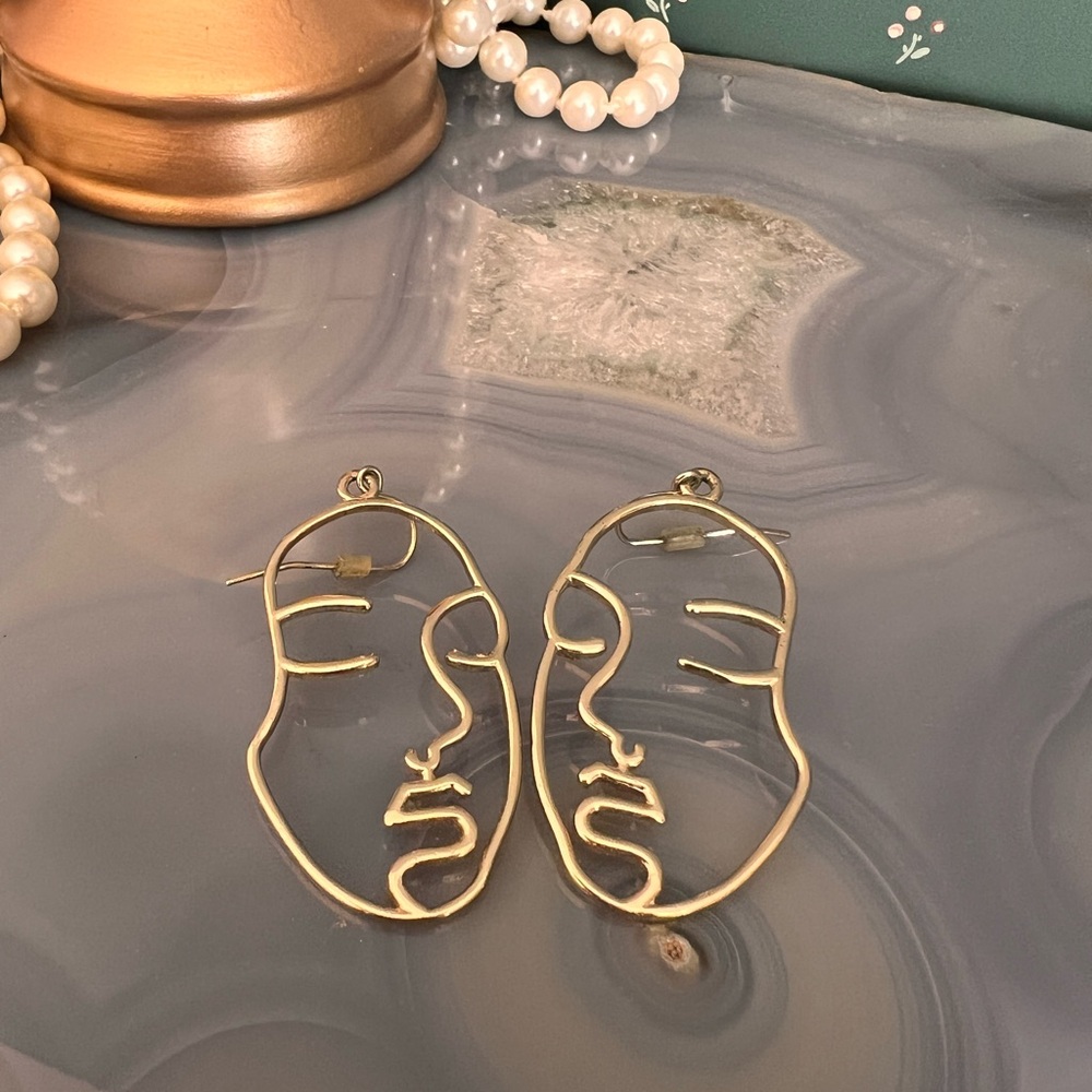 Abstract Face Gold Earrings